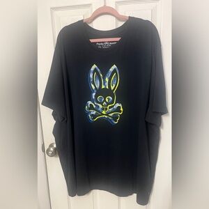 Psycho Bunny Men’s Size  4XL Black w/Blue & Neon Yellow Graphic Cotton T-Shirt
